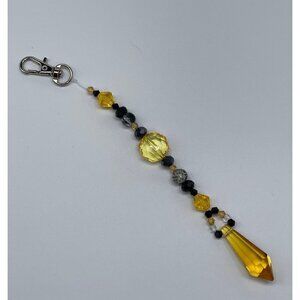Beaded Purse Charm Suncatcher Black Yellow Crystal Prism Handbag Ornament